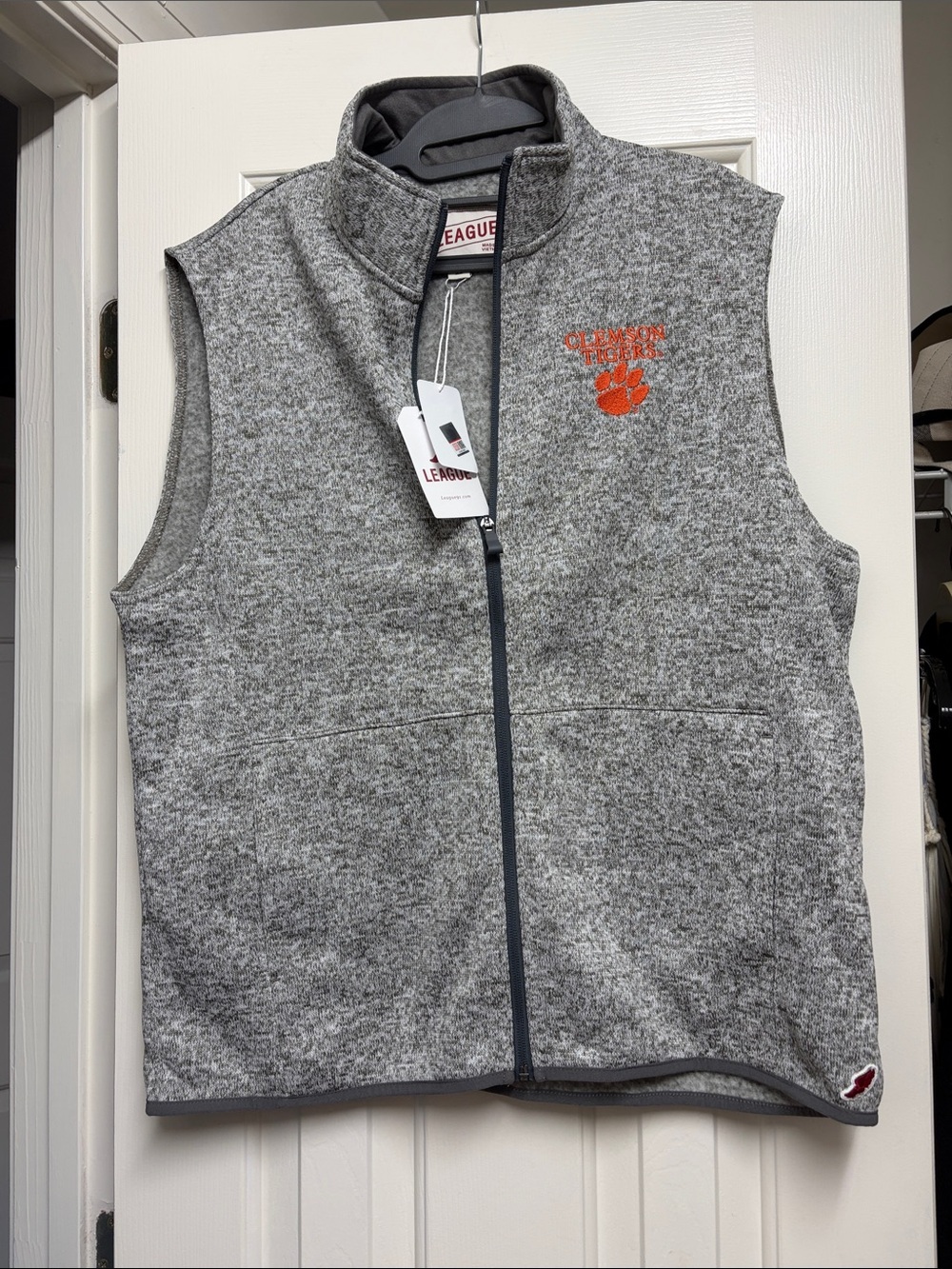 Clemson League Gray Quilted Vest with Orange Logo